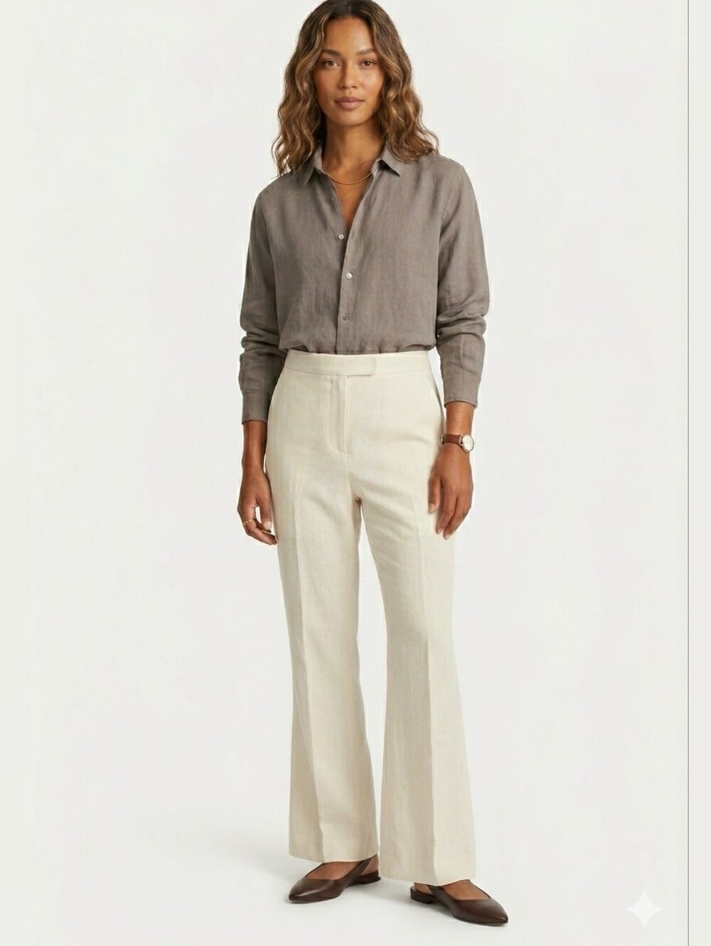 Eileen Fisher Linen Blend Button Up Relaxed Minimalist Capsule Shirt Size M